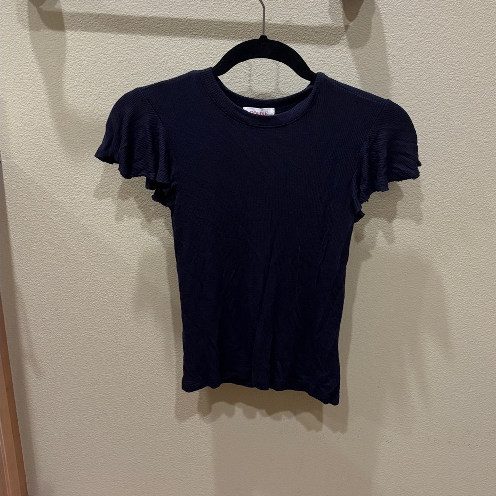 Goldie Navy Ruffle Sleeve Tee - Picture 3 of 10